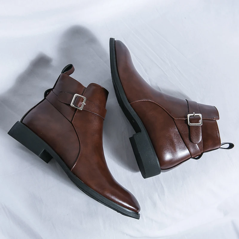 Men Formal Wear With Boots - Projektant mody Męskie szpiczaste skórzane buty