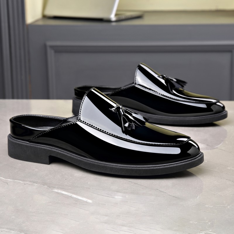 Formal Men Daily Wear Footwear - Męskie czarne mule z lakierowanej skóry,
