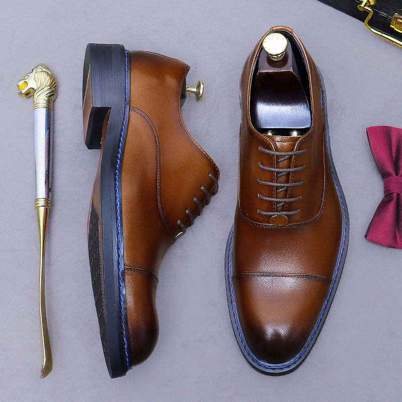 Formal Men Daily Wear Footwear - Oksfordki z kontrastowym szwem, skóra naturalna,