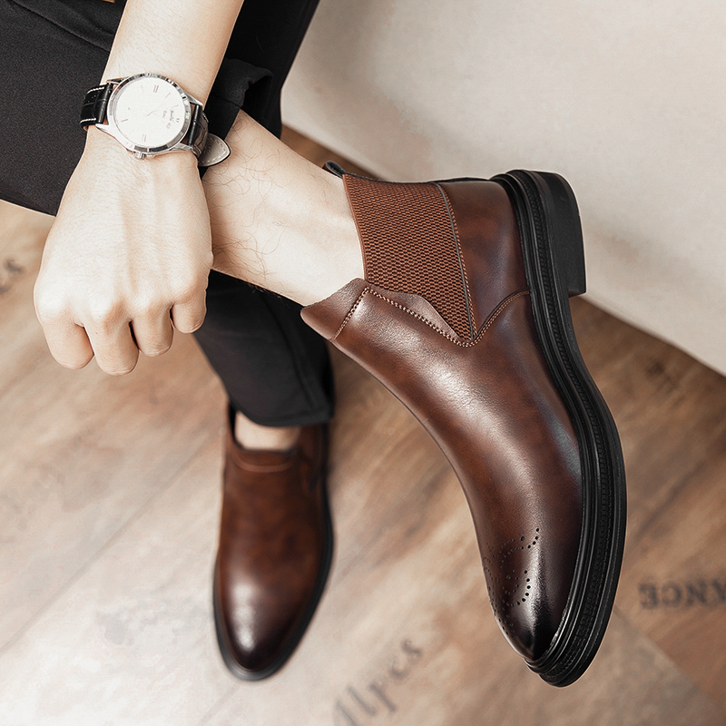 Wysokie skórzane buty męskie,  – Men Formal Wear With Boots recenzja i cena