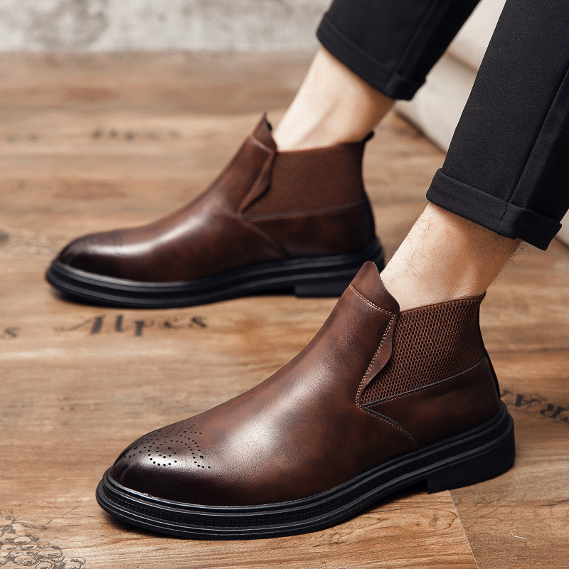 Wysokie skórzane buty męskie,  – Men Formal Wear With Boots recenzja i cena