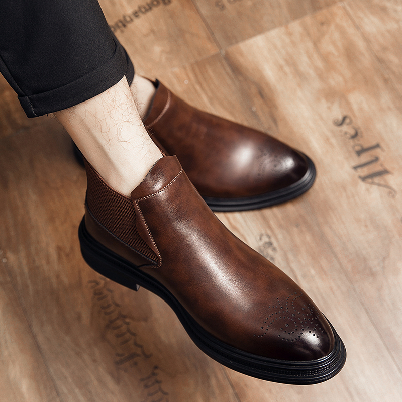 Wysokie skórzane buty męskie,  – Men Formal Wear With Boots recenzja i cena